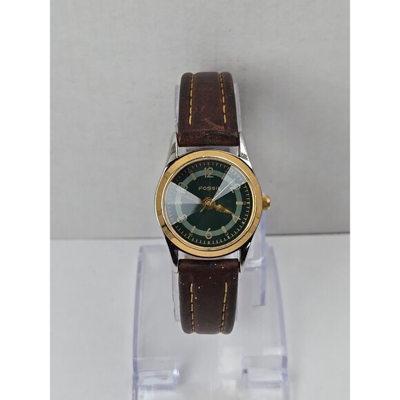 Fossil Green Prism Crystal Watch Gold Silver Two Tone 25mm Quartz New Battery - Picture 1 of 12